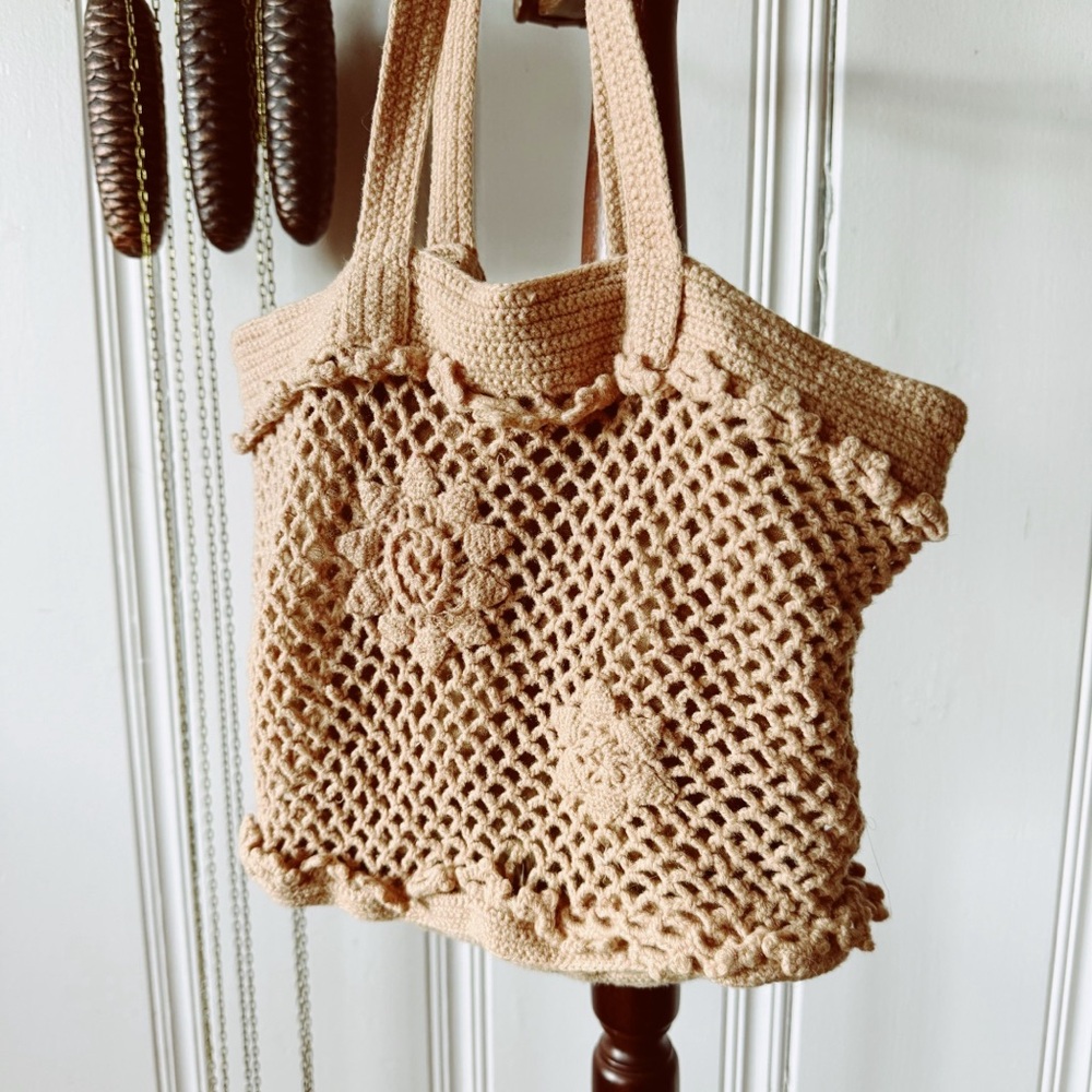 Vintage Wool & Silk Crochet Knit Boho Handbag Purse - Picture 2 of 6
